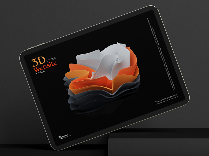 Image d'un site web avec du 3d sur une tablette